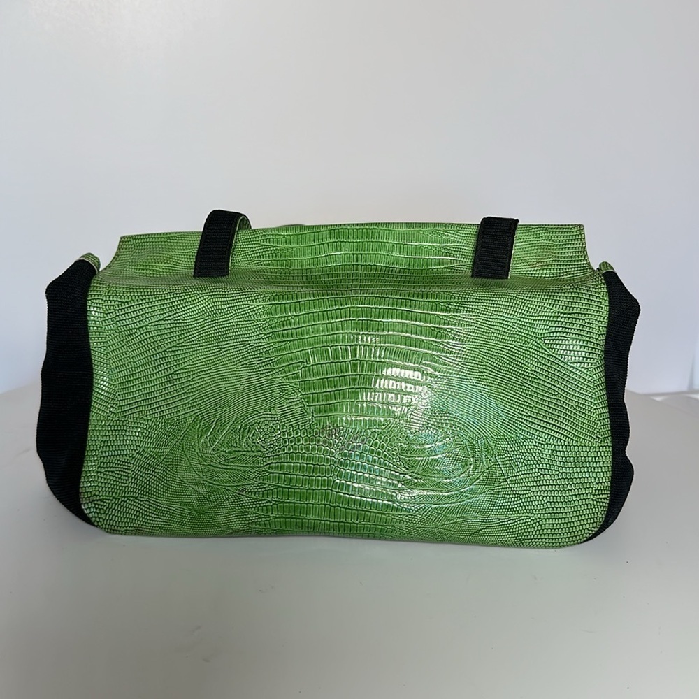 ITALY CROCODILE LEATHER green & black canvas one of a kind long straps - Picture 7 of 17